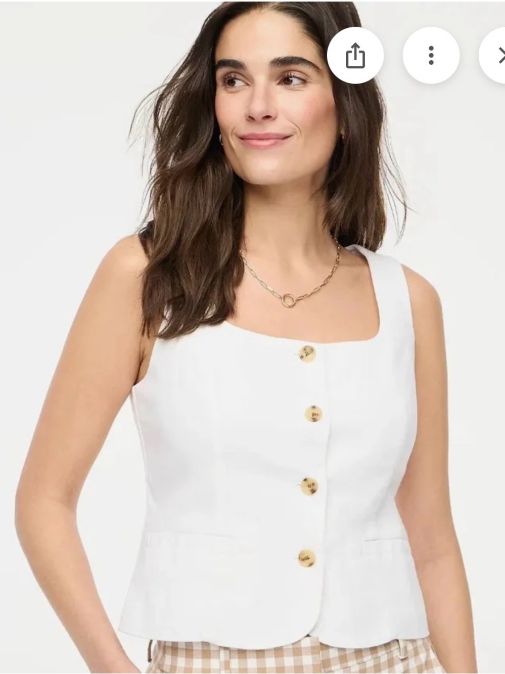 J Crew Sleeveless White Button-Front Top Vest
